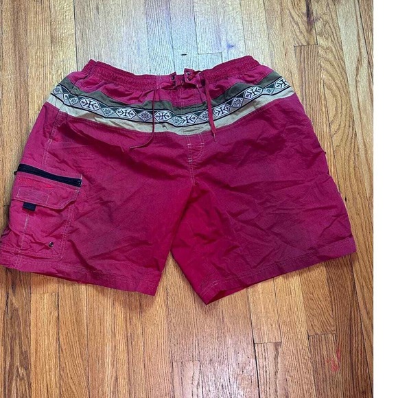 Speedo Other - Speedo Swim Trunks Mens XL Red Cargo Pocket Tribal Waist Board Shorts VTG READ